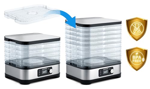 Berdsen Dörrautomat Pilztrockner Dörrgerät 5 Einlegefächer Obst Gemüse Trockner Temperaturregler 35 Bis 70 Grad 10 L Mit Umluft 24 h Timer Schwarz Silber – Bild 6