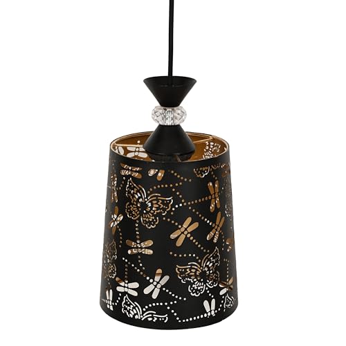 Image of Groeien Black Finish Metal Crystal Hanging Pendant Ceiling Lamp Fixture | Chandelier for Home, Indoor, Outdoor,Living Room, Bedroom(Bulb not Included) (Butterflies, 1)