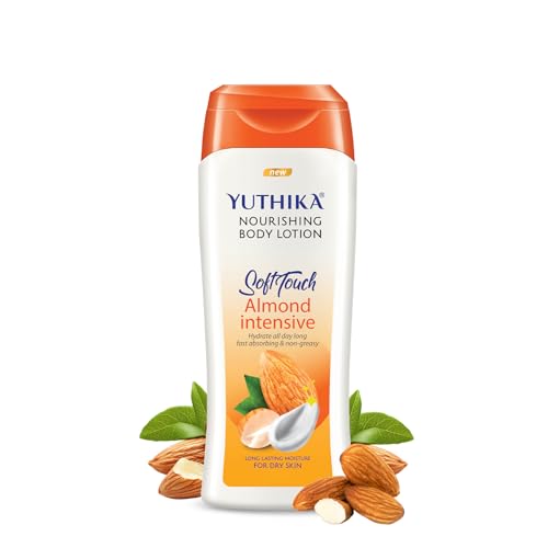 Image of Yuthika Naturals Almond Soft Touch 300ml Body Lotion for Women & Men | 72Hr Hydration | for Dry to Very Dry Skin | Enriched with Almond Oil | Non Greasy & Healthy Looking Skin