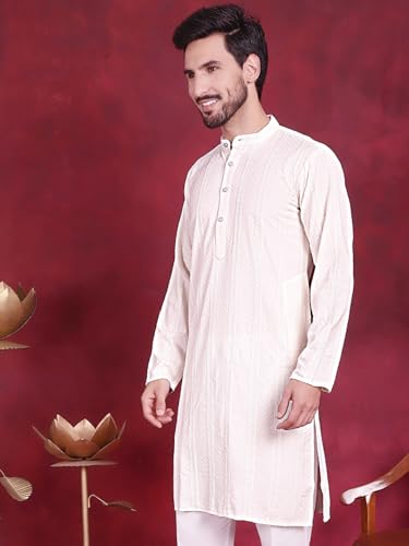 Image of Jompers Men's Regular Fit Rayon Sequins Chikankari Embroidered Kurtas