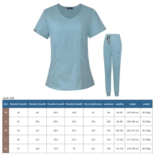 Qianly Conjunto de Uniformes de Enfermagem para Cuidados Médicos, Azul claro, eu