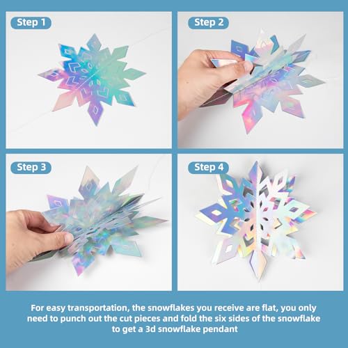 Image of HASTHIP 18PCS Christmas Snowflake Decorations, 3D Iridescent Paper Snowflakes Snow Flakes Garland for Christmas Winter Wonderland Snow White Holiday Birthday Party Decorations