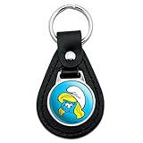 GRAPHICS & MORE Black Leather Smurfette Face Keychain