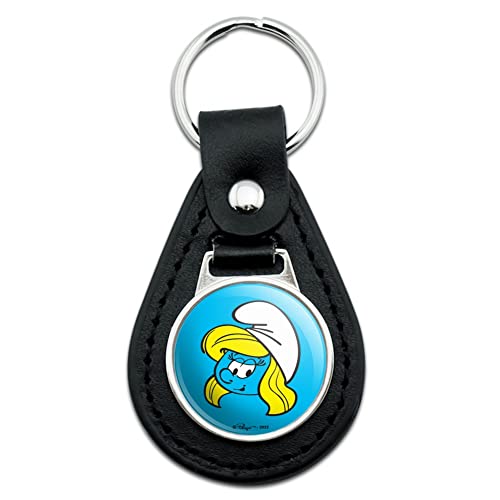 GRAPHICS & MORE Black Leather Smurfette Face Keychain