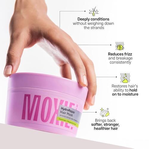 Image of Moxie Beauty HydroRepair Hair Mask | Intense Repair & Deep Hydration | With Ceramides & Polyglutamic Acid | Smooth, Frizz Control & Damage Repair for Dry, Damaged Hair (100 ml)