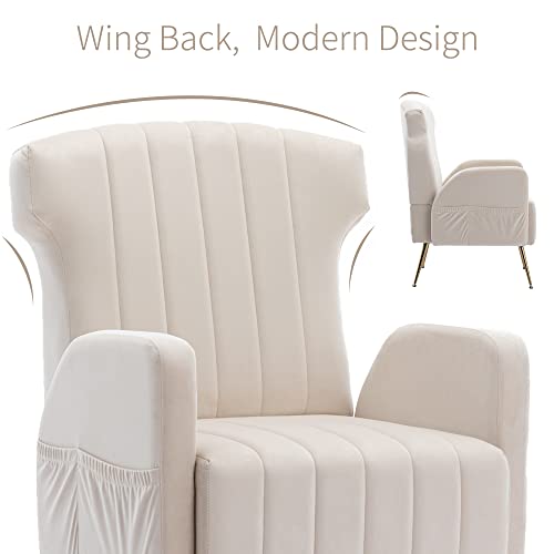 Homefun Wingback Accent Chair Set Of 2,Velvet Upholstered Armchair Single Modern Sofa With Metal Legs For Living Room Bedroom Office Beige #TOP6