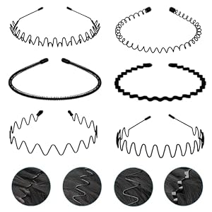 Metal Headband Mens Hair Band Non-Slip Sports Hair Hoop for Men Black Wavy Fashion Hair Band for Outdoor Weddings (6 PCS)