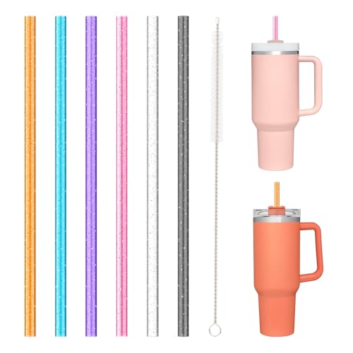 Allwith 6 PCS Replacement Straws for Stanley|Simple Modern|Owala 40 oz 30 oz 20 oz 14 ozTumbler, Reusable Color Drinking Straws with Cleaning Brush for Stanley Cup Accessorie，BPA Free, Dishwasher Safe