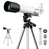 Teleskop für Kinder, 50 mm Öffnung, 360 mm, AZ, astronomisches, tragbares Teleskop für Erwachsene, Anfänger, mit verbessertem Stativ, Weiß