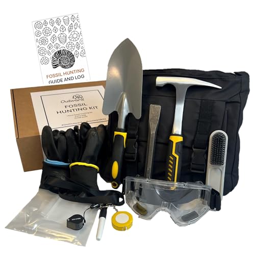 Outward 16 Piece Geology Fossil Hunting Kit in Carry Bag for Rock Hounding and Picking Suitable for Professionals or Beginner Kids or Adults - Hammer Chisel and More