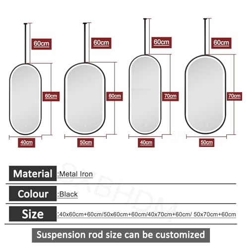 Miroir de salle de bain ovale à LED suspendu au plafond pour coiffeuse moderne noir - 3