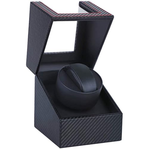 DRAIGERWAY Watch Winder Remontoir Montre Automatique Boîte Cuir Vitrine Acrylique Rotation Silencieux Cadeau pour 1 Montre (Faser aus Kohlenstoff-DGW)