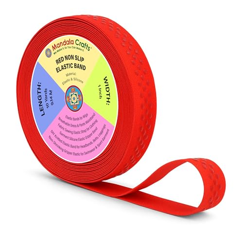 Mandala Crafts 1 Inch Red Non Slip Silicone Gripper Elastic Band