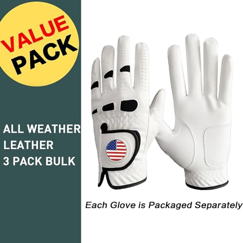 Amy Sport Golf Gloves Men Left Hand Right Handed Golfer 3 Pack with Ball Marker Soft Leather Weathersof Grip Mens Glove S M ML L XL XXL 3XL (3 Pack-White, 3X/Large, Worn on Right Hand) by Amy Sport - Image 2