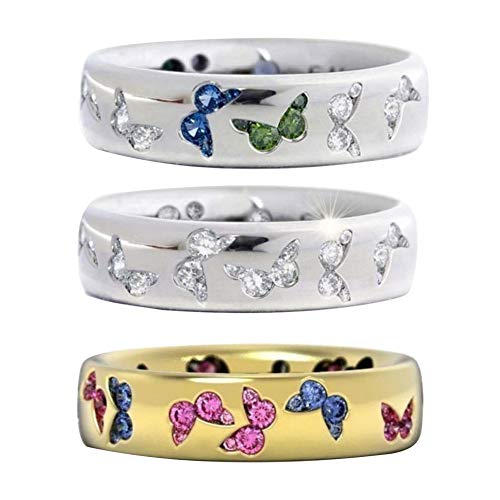Exquisite Jewelry Ring Love Rings Fashion Women Butterfly Cubic Zirconia Inlaid Finger Ring Wedding Party Jewelry Wedding Band Best Gifts for Love with Valentine's Day - Blue+White US 103