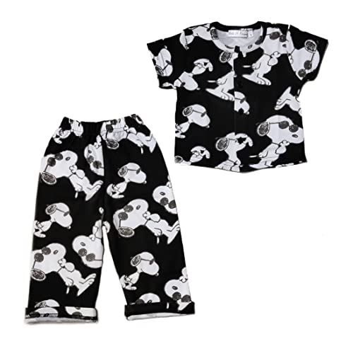 Image of Bold N Elegant Unisex-Child Cotton Blend Full Length Cute Funny Print Front Open Shirt Pajama Sleep Wear Night Suit Pj Set For Kids