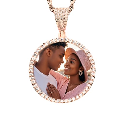 Customized Photo Necklace With Personalized Picture Inside Big Custom Large Circle Chain Rose Gold