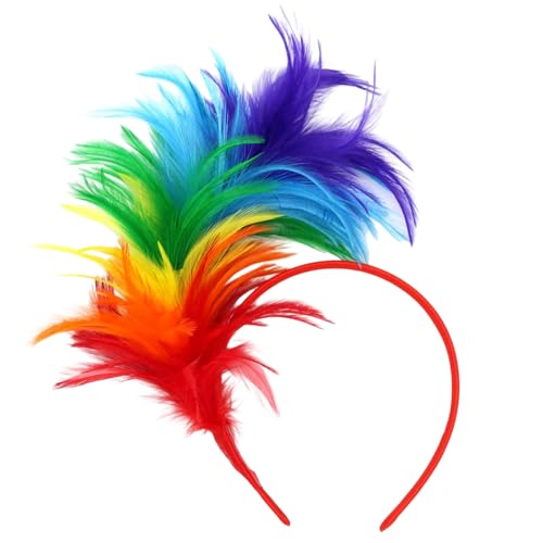 BOGCLEE Regenbogen Haarreif, Karneval Feder Kopfschmuck, Buntes Stirnband, Papagei Haarband, Feder-Haarbänder, Regenbogen Stirnband für Fasching...