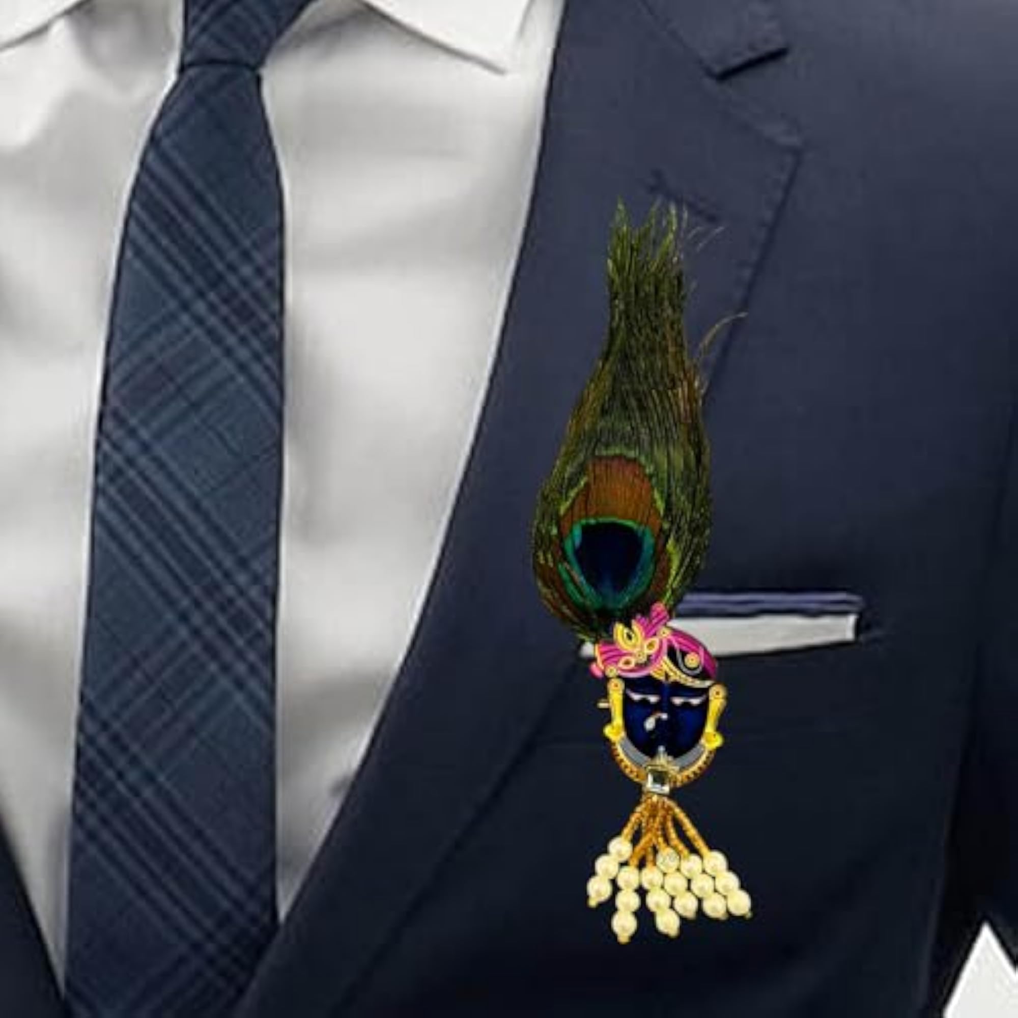 Peacock Feather Lapel Pin Brooch with Crystal Stones, Elegant Design