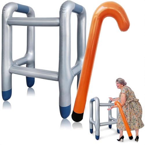 Andador Broma para Disfraz Abuelo Abuela o Regalos de Broma o Jubilacion. Artículos De Broma para Adultos Taca Taca Hinchable con Bastón. Accesorio para Disfraces Graciosos Y De Broma.
