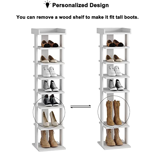 Homefort 7-Tier Wood Shoe Rack, Entryway Shoe Tower,Vertical Shoe Organizer, Wooden Shoe Storage Stand(White) #TOP6