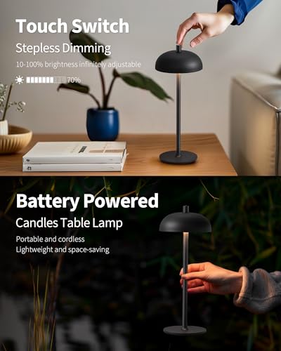 Newsee AMZ-TBL-024-BLACK Cordless Led Table Lamp Set Of 2, Modern Portable Desk Lamp, 3 Color Stepless Dimming Built-In Rechargeable Battery Lights, For Bedroom, Patio, Outdoor thumb #3