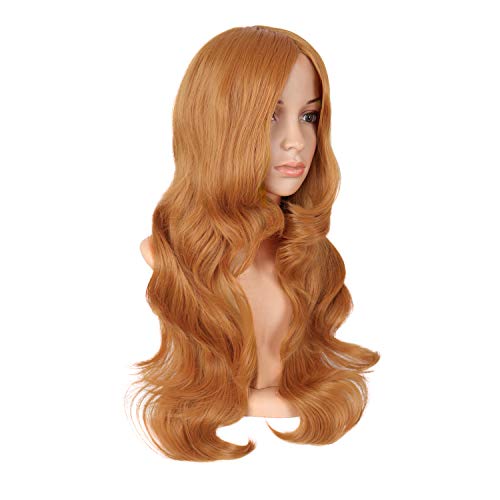 Image of MapofBeauty 24 Inch Long Wavy Side Bangs Party Anime Cosplay Wig, Orange | 60 cm Synthetic Fiber Wig, Women, Charming