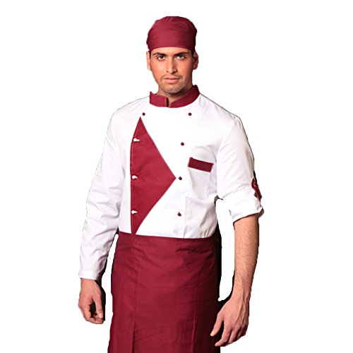 Kochjacke Fluo 4 Jahreszeiten bordeaux und braun Restaurant Chef XXL bianco