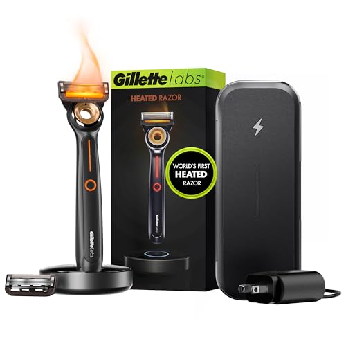 Gillette Heated Razor for Men, Deluxe Travel Shave Kit by GilletteLabs, 1 Handle, 2 Blade...