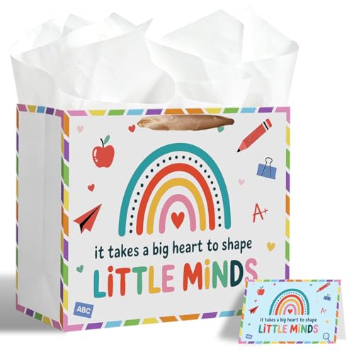TOTEUSVIA 13 Large Teacher Gift Bag Teacher Appreciation Gift Set Bags with Tissue Paper and Greeting Card