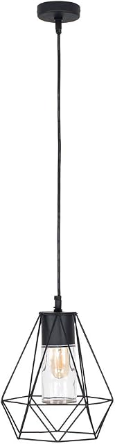 MiniSun Retro Style IP44 Rated Gloss Black Ceiling Bathroom Light Pendant with a Metal Open Basket & Clear Glass Cylinder Shade