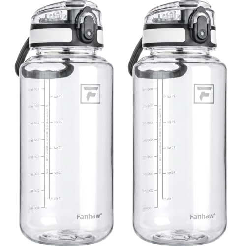 Fanhaw 32oz Clear Plastic Water Bottle with Anti-dust Lid, Clear&White