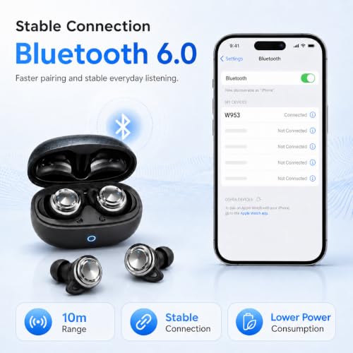 Zqoxtr ANC Sleep Earbuds for Side Sleepers, Mini Low-Profile Sleeping Headphones for Snoring & Night Noise, Sleep Mode with No Low-Battery Beep, White Noise, 48H Charging Case, Bluetooth 6.0, Black - image 9