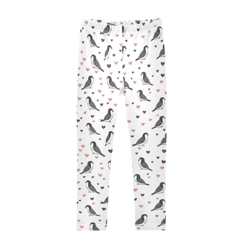 Birds with Hearts Girls Leggings Athletic Pants Tights Stretch Bottom