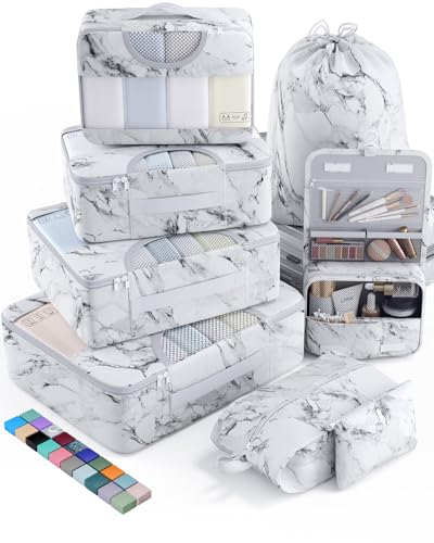 Veken 8 Set Packing Cubes for Travel Essentials, Suitcase Organizer Bags in 4 Sizes, Carry-On Luggage Accessories with Large Laundry & Hanging Toiletry Bag, Must-Have for Airplane, Road Trip & Camping