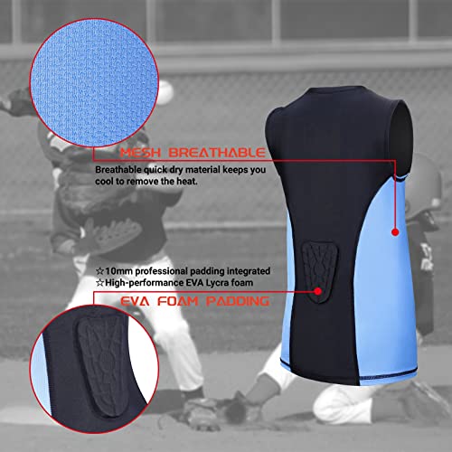Tiaxu Tiaxu Kids Youth Padded Compression Shirt - Breathable Chest Heart Protector Vest Rear Waist Guard For Football, Baseball, Lacrosse And Goalies Blue #TOP2