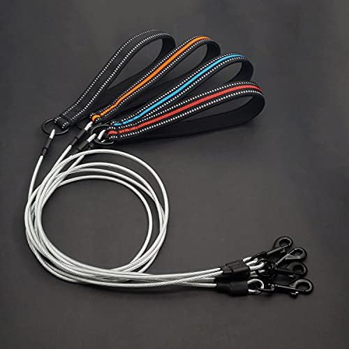Suredoo Chew Proof Dog Lead with Soft Padded Handle, Chew Resistant Multi-strand Stainless Steel Wire Rope Metal Dog Leash for Small Medium Large Dogs (Blue)