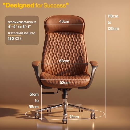 Image of DROGO Levante Ergonomic Office Chair for Work from Home with Bionic Curve Design | High Back Executive Boss Chair, Double Padded Armrest, Genuine Vegan Leather, Heavy Metal Base, 145 Recline (Tan)