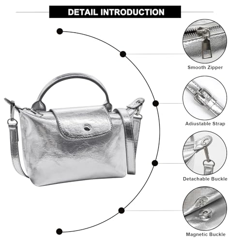 Bolso pequeño bandolera de cuero metálico para mujer miniatura 6