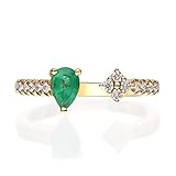 Gin & Grace 10K Yellow Gold Natural Zambian Emerald Ring with Diamonds for women,Ethically, Metal gemstone, Emerald