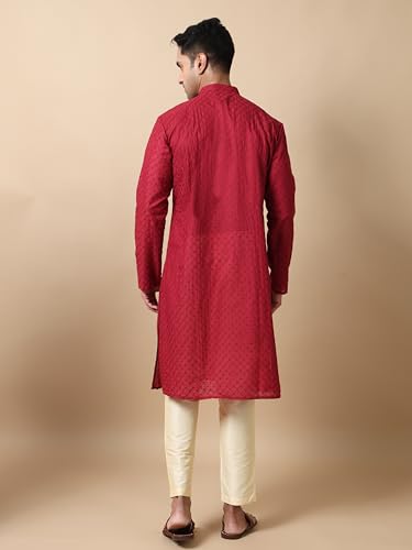 Filori Studio - Men's Pure Cotton Thread Embroidered Long Kurta (Kurta Only)4