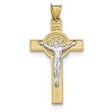 Incluye caja de regalo. Diamond2Deal - Crucifijo colgante de cruz con medalla de San Benito en dos tonos de 14 K