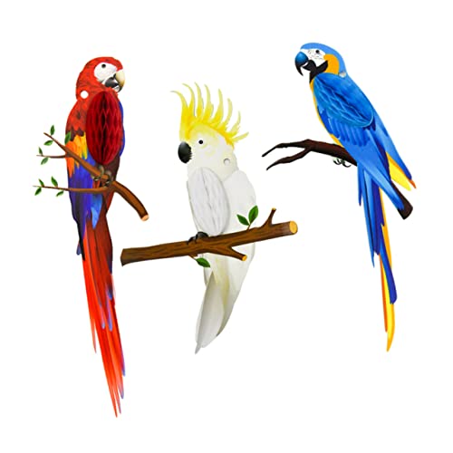 Parliky Parrot Paper Honeycomb Decorations 3pcs Tropical Birds Hanging Bird Hawaiian Party Hanging