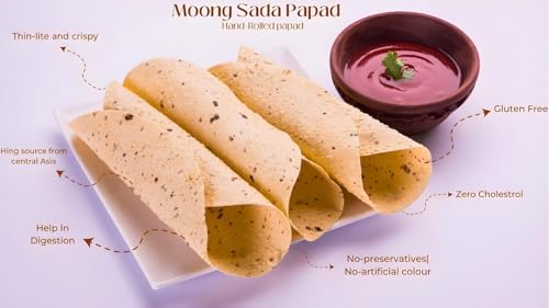 Image of JBBB Moong Papad Plain 400g Pack | Homemade Crispy Tasty Moong Daal Papad with Traditional Indian Spices | Crispy Indian Snacks Easy Digestive Rajasthani Snack for Lunch, Dinner & Daily Eating