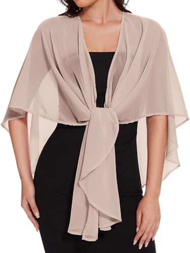 Damen Chiffon Shrugs Schals und Wrap für Abendkleid Sheer Hochzeit Cover Up,Khaki