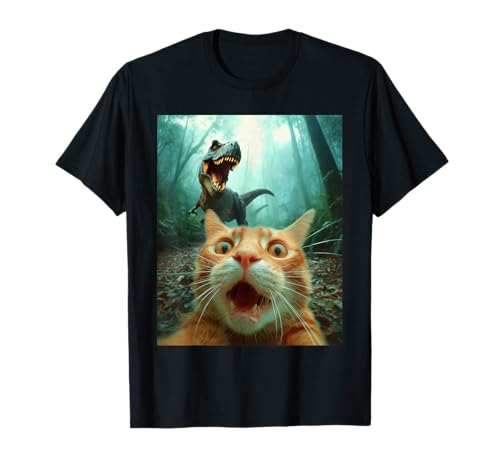 Cat Selfie with T-Rex Dinosaur Trex Dino Men Women Kids T-Shirt
