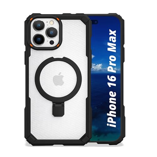 Image of AIBEX Transparent Back Cover Compatible for iPhone 16 Pro Max| Mag-Saf Magnetic Ring Kickstand | Shockproof Dual Layer Military Grade Drop Protection Armor Case| Wireless Charging Support - Black