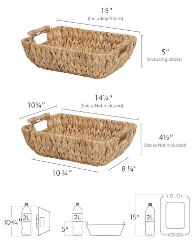 image for StorageWorks Hand-Woven Large Storage Baskets with Wooden Handles, Wat