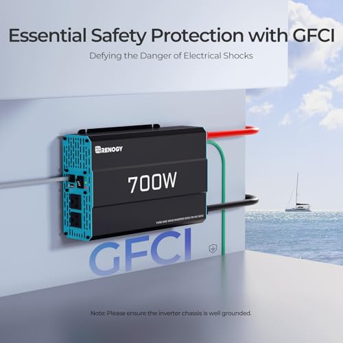 Renogy Inverter P2 700W Pure Sine Wave Inverter 12V DC to 120V AC, Off-Grid Solar Power Converter for Home, RV, Truck, Camping, with Built-in 5V/2.1A USB Port, AC Hardwire Port, Remote Controller