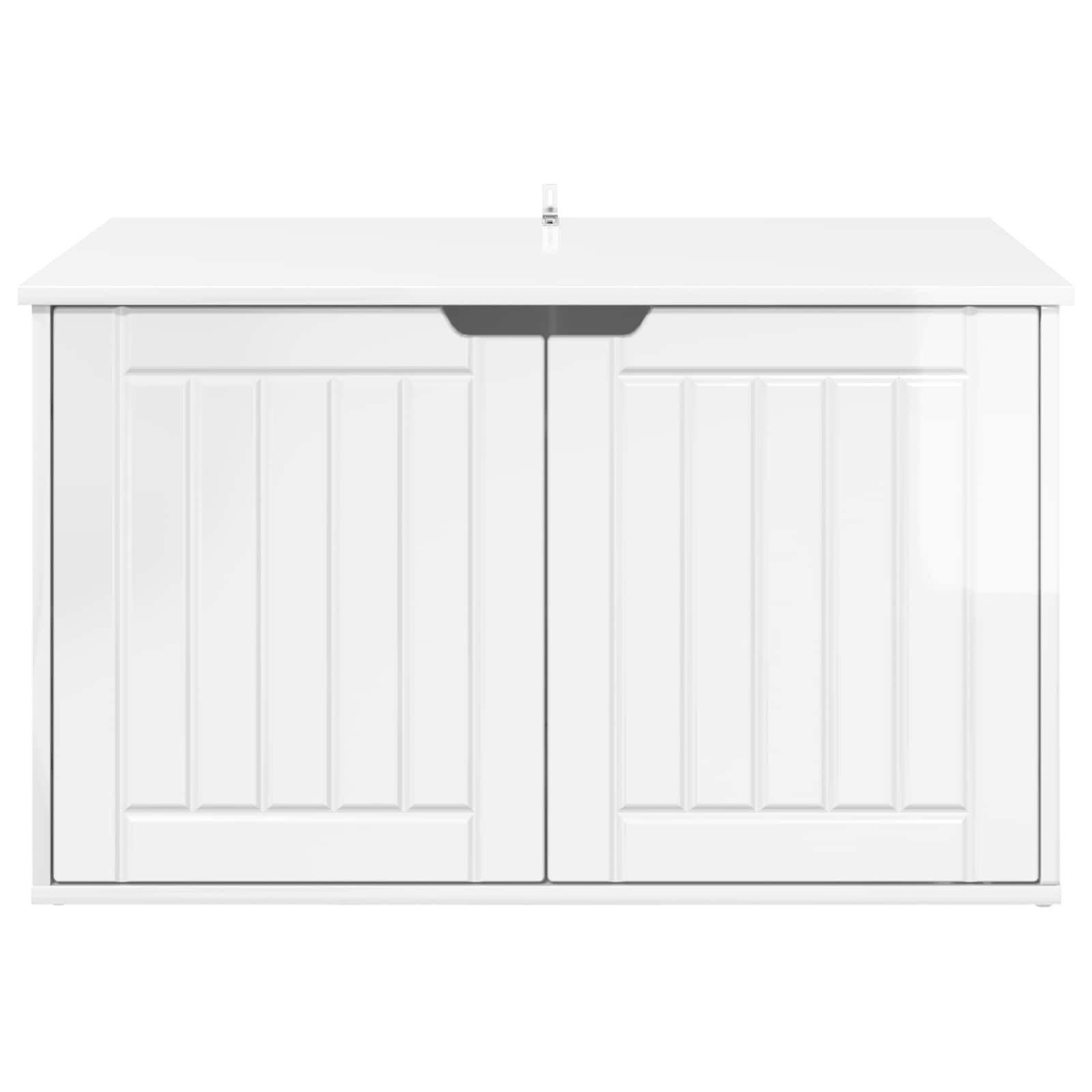 Domek dla kotów, błyszczący, biały, z materiału drewnopochodnego, 85 x 55 x 50,5 cm, z przestronną powierzchnią do leżenia, idealny jako miejsce odpoczynku i plac zabaw dla kotów domowych, w